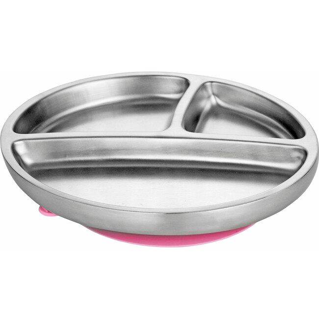 Toddler Stainless Steel Stay Put Suction Plate + Spoon, Pink