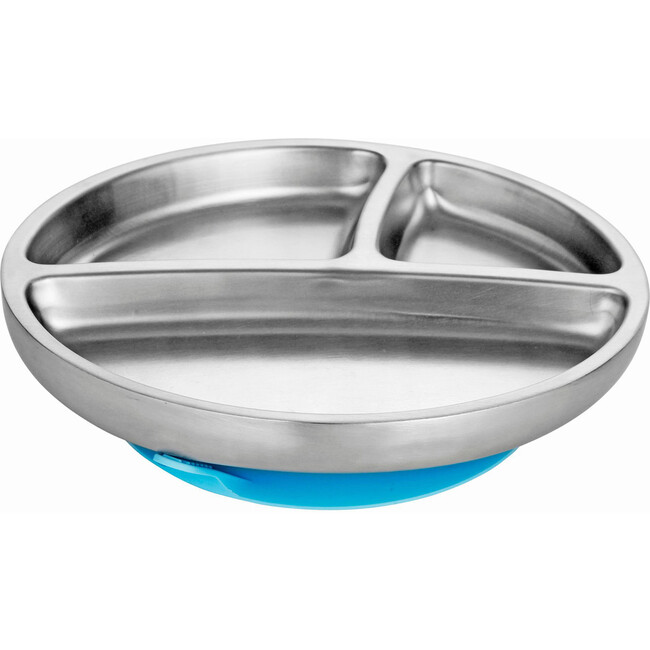 Toddler Stainless Steel Stay Put Suction Plate + Spoon, Blue - Tabletop - 2