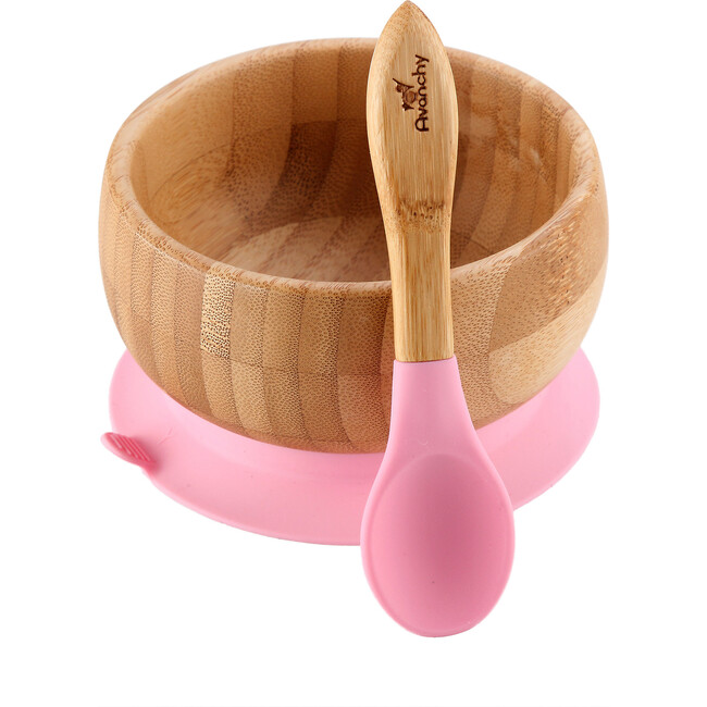 Baby Bamboo Stay Put Suction Bowl + Spoon, Pink
