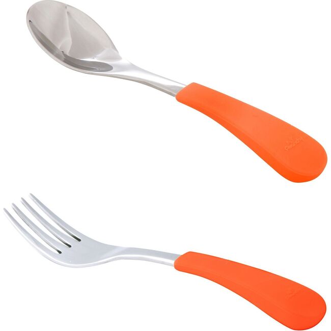 Stainless Steel-Baby Spoon & Fork, Orange