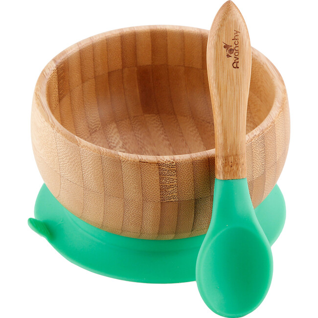 Baby Bamboo Stay Put Suction Bowl + Spoon, Green - Tabletop - 1