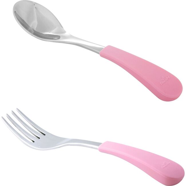 Stainless Steel-Baby Spoon & Fork, Pink - Tabletop - 1
