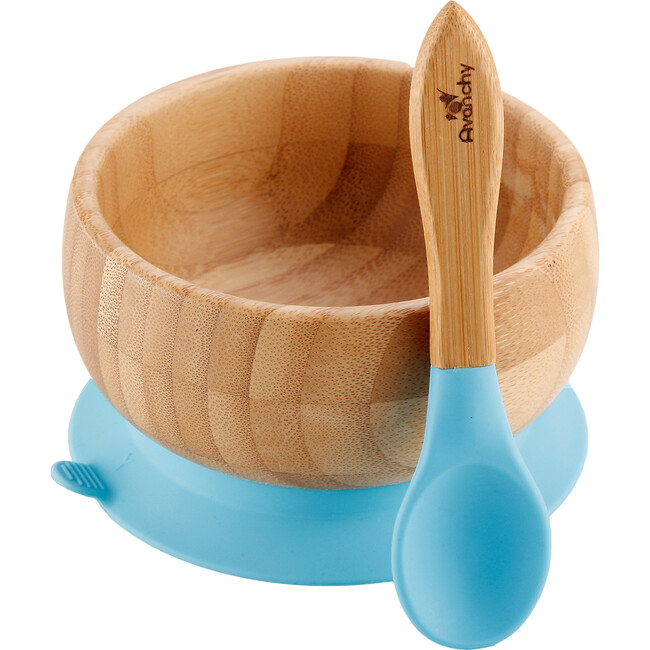Baby Bamboo Stay Put Suction Bowl + Spoon, Blue - Tabletop - 1