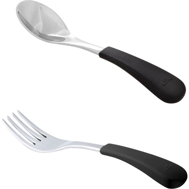 Stainless Steel-Baby Spoon & Fork, Black