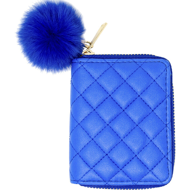 Leather Quilted Wallet, Blue - Bags - 1