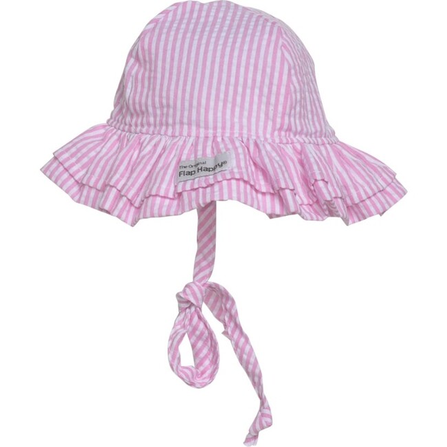 UPF 50+ Double Ruffle Hat, Pink Stripe Seersucker