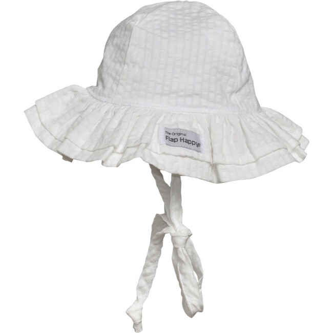 UPF 50+ Double Ruffle Hat, Vanilla Stripe Seersucker
