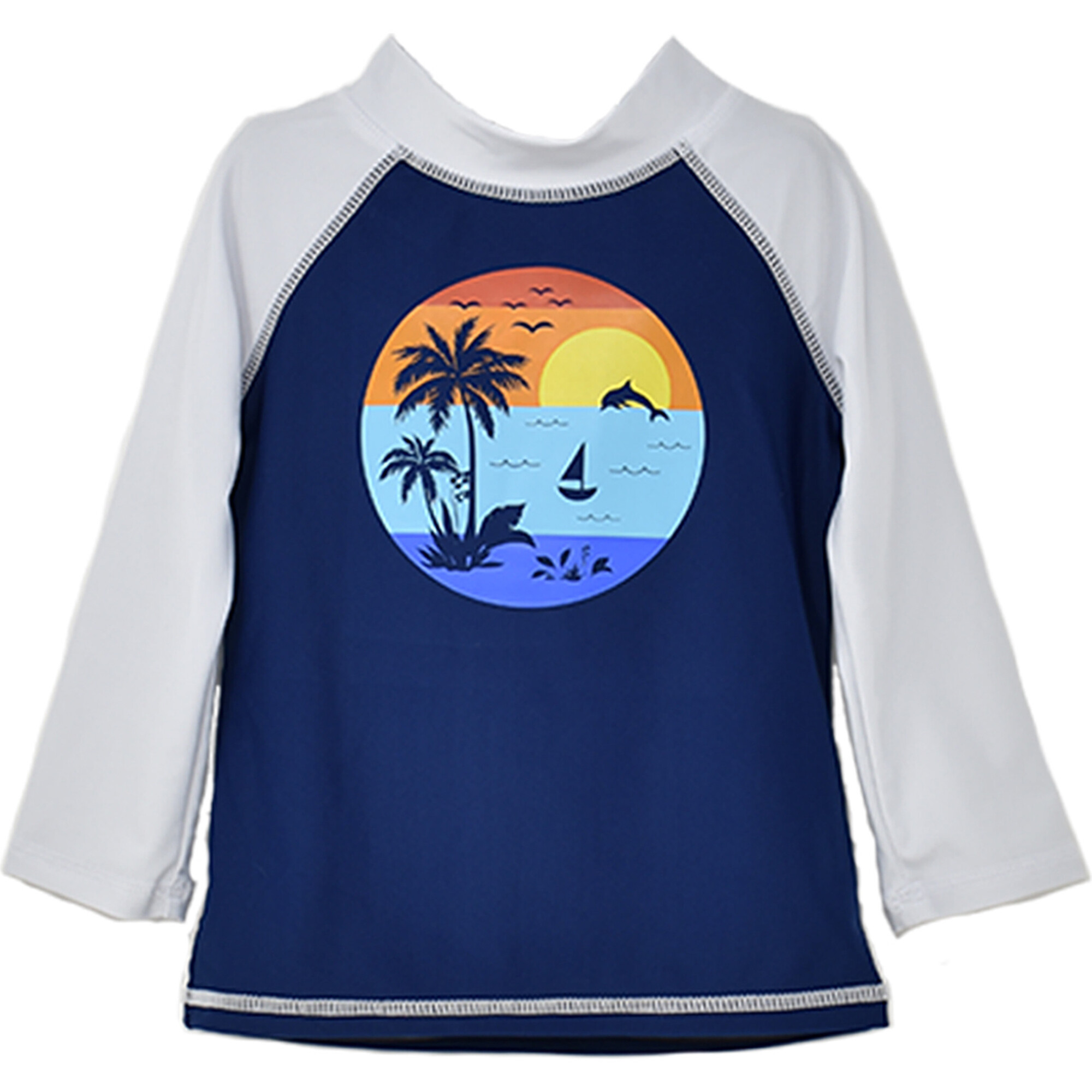 Graphic Rash Guard Swim Top, Sunset Palms - Rash Guards - 1