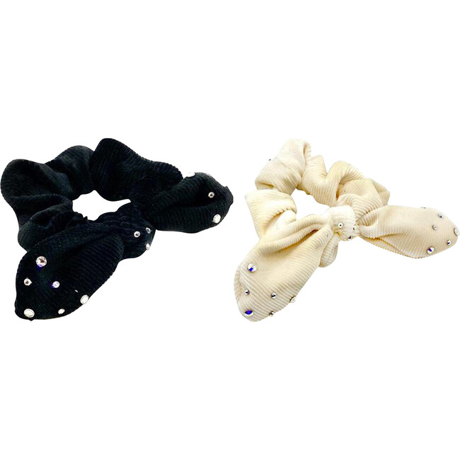 Pleated Velvet Scrunchies Set, White and Black - Sunglasses - 1