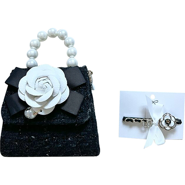 Peony Purse And Hair Clip, Black and White