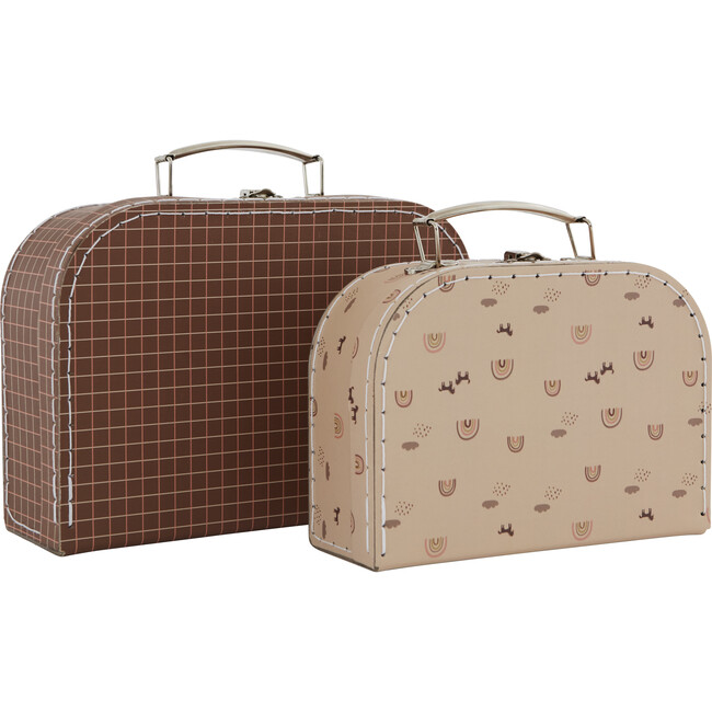 Set of 2 Mini Tiger & Grid Suitcases, Caramel/Powder - Bags - 3