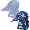 Original Flap Hat 2 Pack, Chambray & Shark Doodle - Sun Hats - 1 - thumbnail