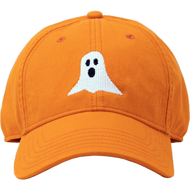 Needlepoint Ghost Baseball Hat, Orange - Hats - 1