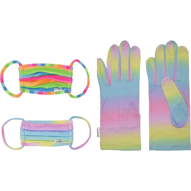 Tween/Adult Face Mask & Glove 3 Piece Set, Rainbow