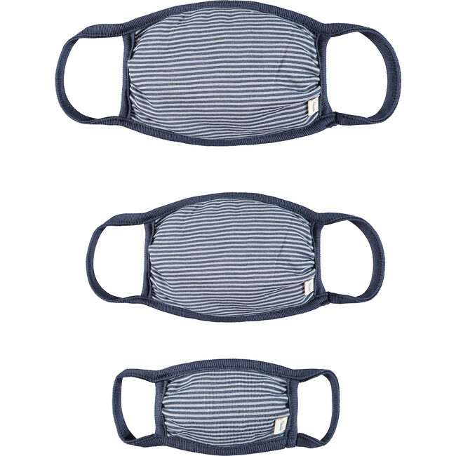Adult Child & Mini Mask Set, Deep Blue Stripe - Face Masks - 1