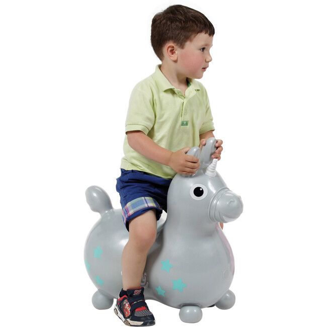 Rody Magical Unicorn with Pump, Silver - Ride-On - 2