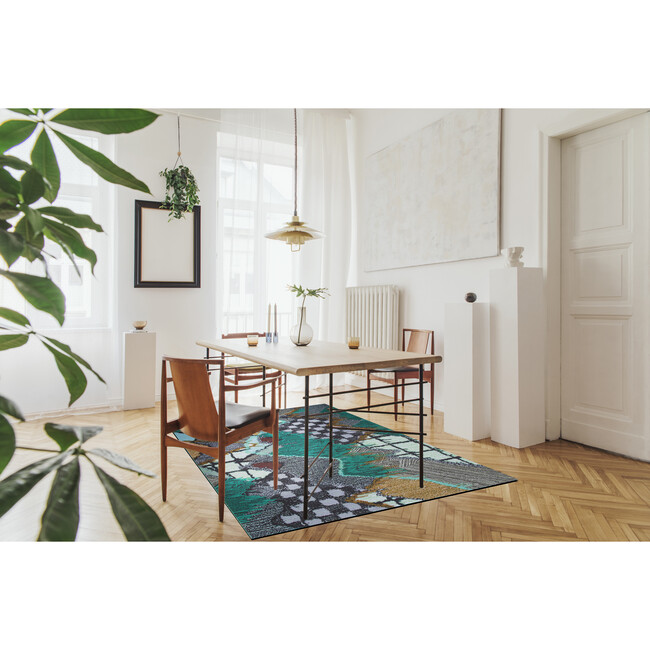 Upward Sweepable Shag Floormat, Cyan - Rugs - 2