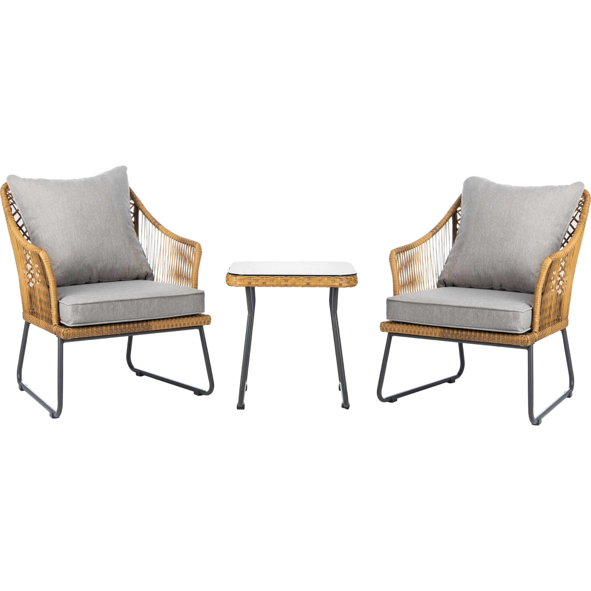 Jensen 3-Piece Rattan Outdoor Lounge Set, Natural/Grey - Outdoor Home - 1