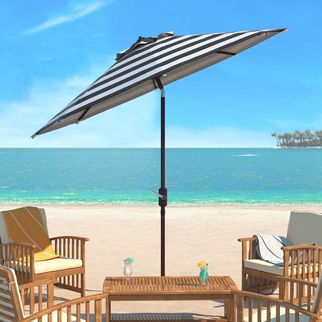 Iris Stripe Patio Umbrella, Black/White - Umbrellas - 2