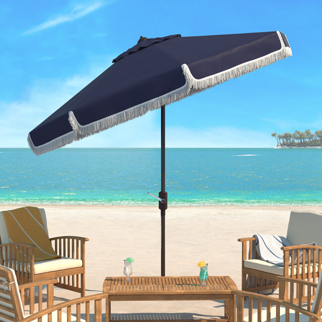 Fabia Fringed Patio Umbrella, Navy - Umbrellas - 2