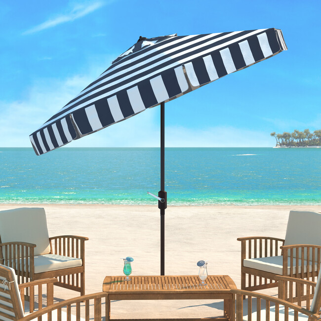Elsa Canopy Stripe Patio Umbrella, Navy/White