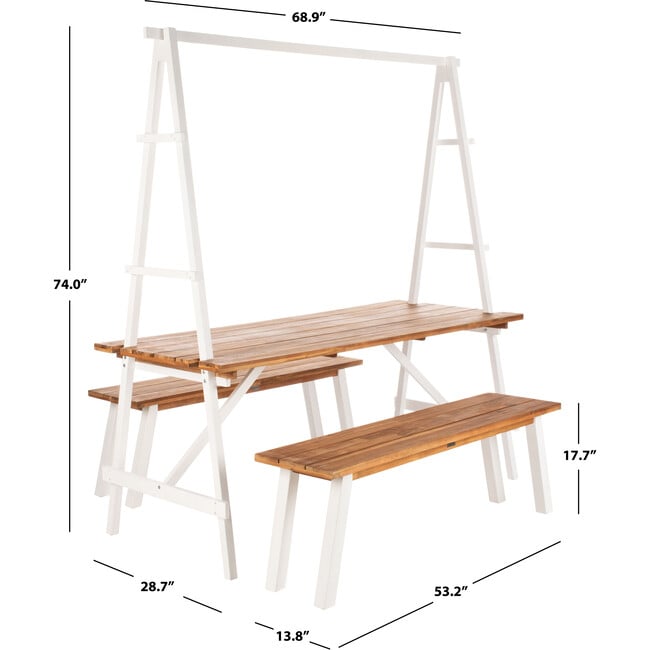 Willamy 3-Piece Outdoor Dining Set, White/Acacia - Outdoor Home - 5