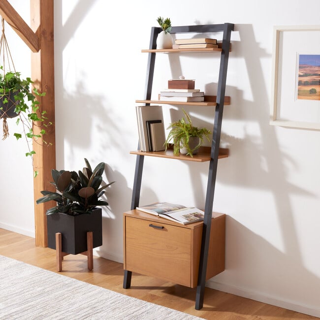 Lavina Shelved 1-Door Etagère, Natural/Charcoal - Bookcases - 2