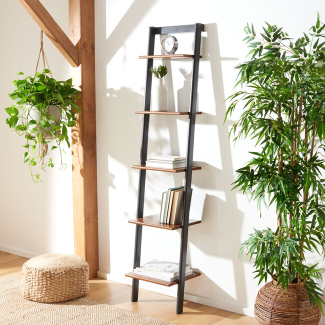 Allaire 5-Tier Leaning Etagère, Honey Brown/Charcoal - Bookcases - 2