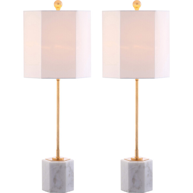 Set of 2 Magdalene Marble Table Lamps, White/Gold