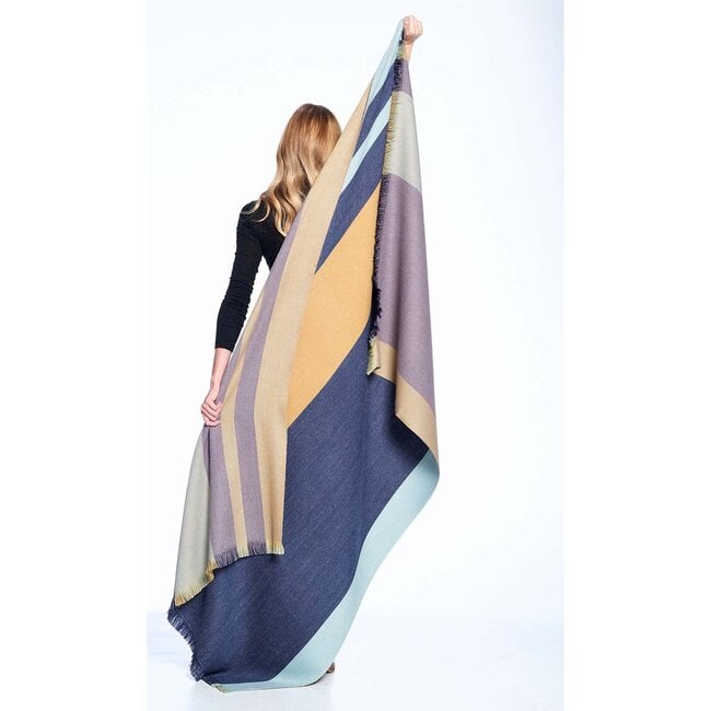 Reversible Alpaca Throw Blanket, Indigo Gold - Throws - 3