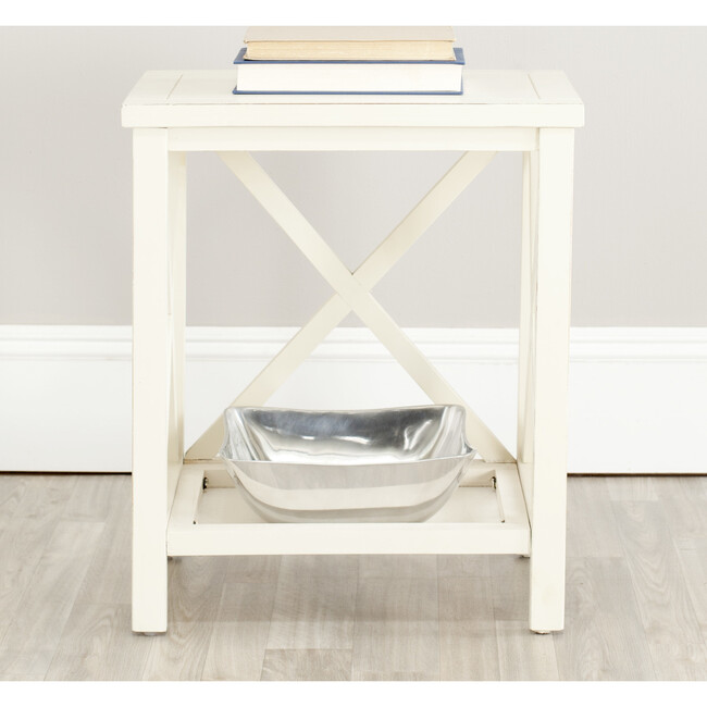 Candence Cross Back End Table, White