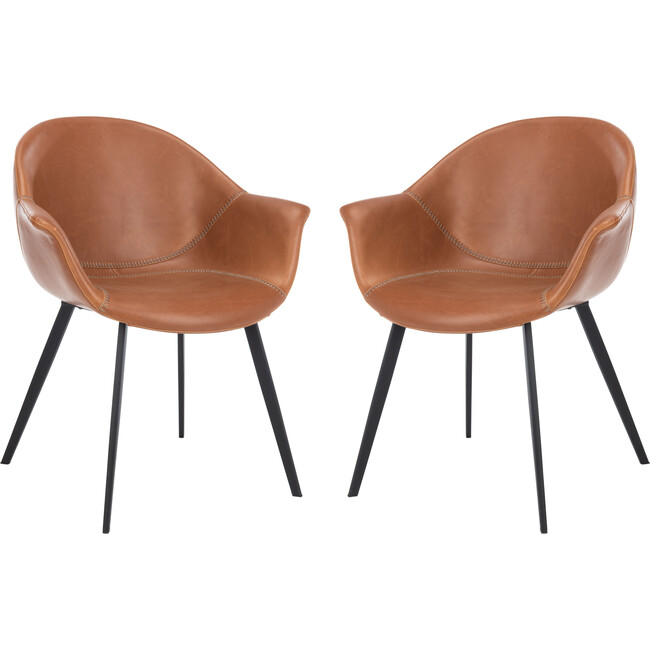 Set of 2 Dublin Midcentury Modern Leather Tub Chair, Cognac/Black