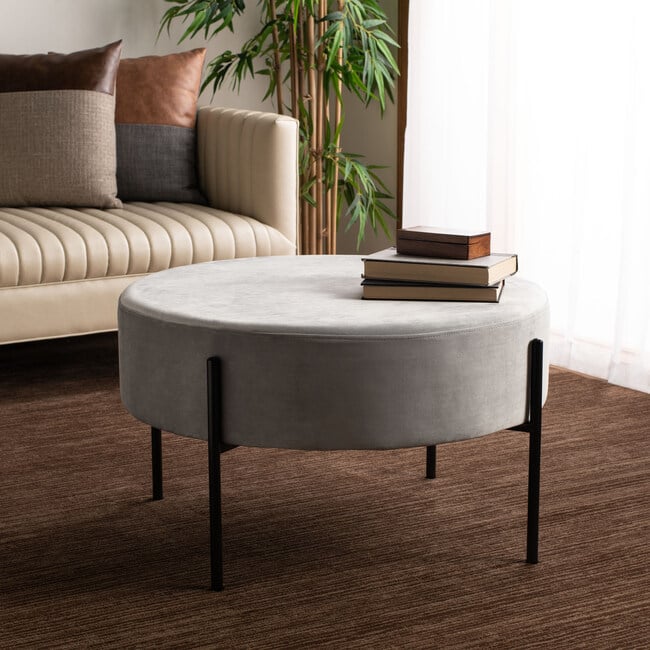 Lisbon Round Cocktail Ottoman, Grey - Ottomans - 2