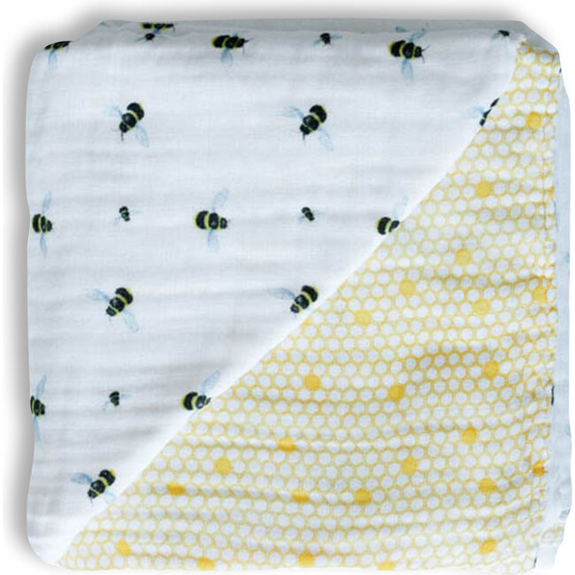 Organic Muslin Four-Layer Reversible Snug Blanket, Bee - Blankets - 1