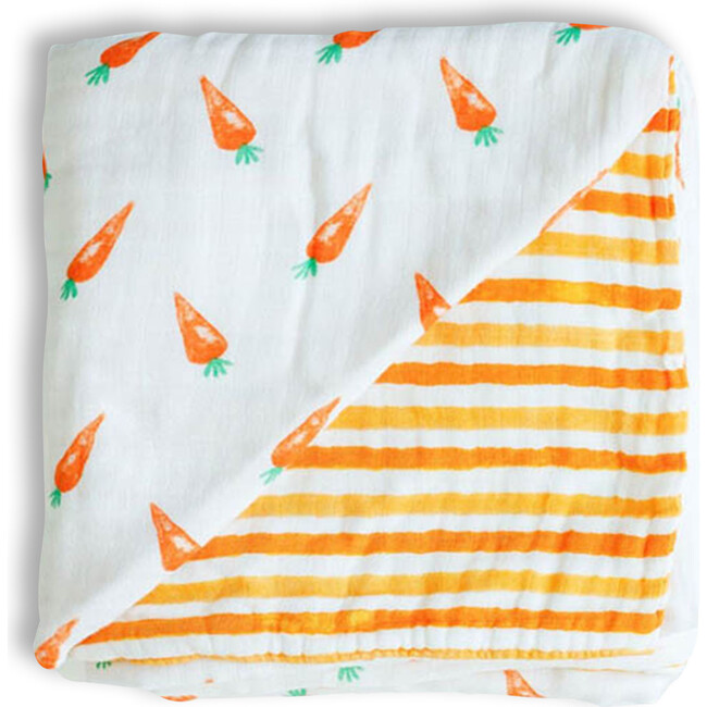Organic Muslin Four-Layer Reversible Snug Blanket, Carrot