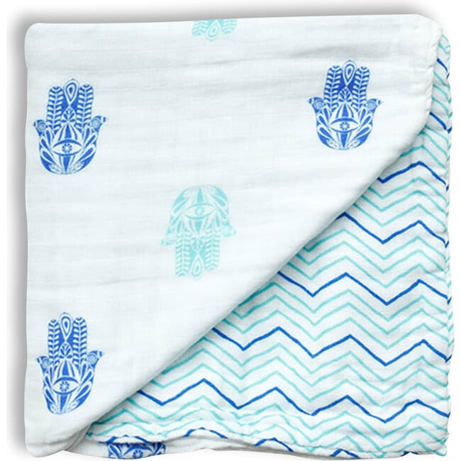 Organic Muslin Four-Layer Reversible Snug Blanket, Hamsa