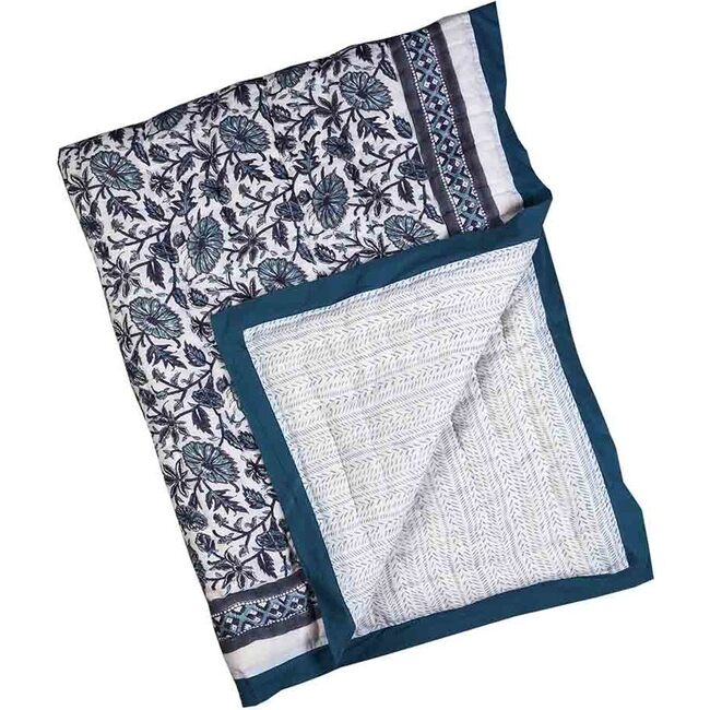 Block-Printed Cotton Crib Quilt, Provence Blue