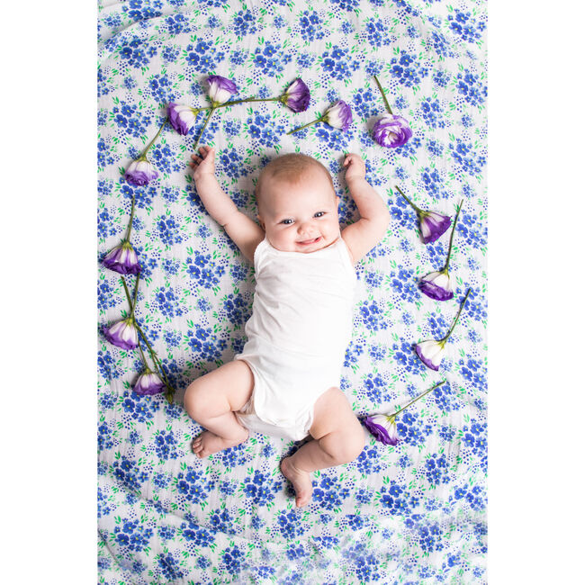 Organic Cotton Muslin Swaddle, Blue Floral