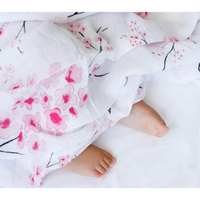 Organic Cotton Muslin Swaddle, Cherry Blossom - Swaddles - 4