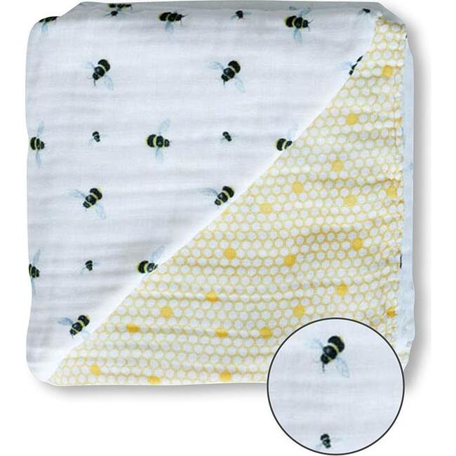 Organic Muslin Four-Layer Reversible Snug Blanket, Bee - Blankets - 7