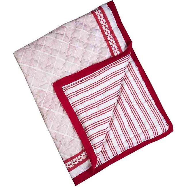 Block-Printed Cotton Crib Quilt, Cairo Pink