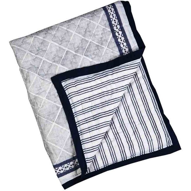 Block-Printed Cotton Crib Quilt, Cairo Blue