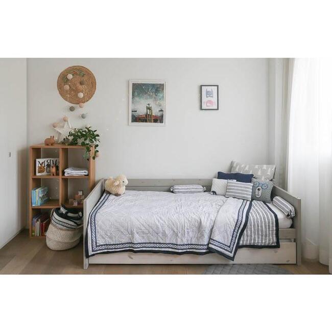 Block-Printed Cotton Quilt, Cairo Blue - Quilts - 2