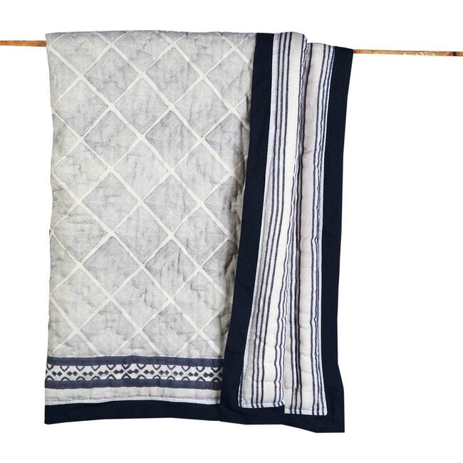 Block-Printed Cotton Crib Quilt, Cairo Blue