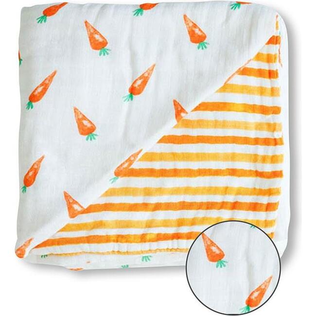 Organic Muslin Four-Layer Reversible Snug Blanket, Carrot - Blankets - 8