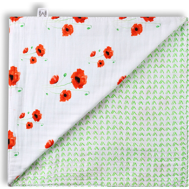 Organic Muslin Four-Layer Reversible Snug Blanket, Poppy