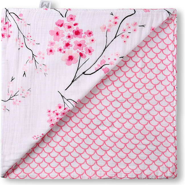 Organic Muslin Four-Layer Reversible Snug Blanket, Cherry Blossom