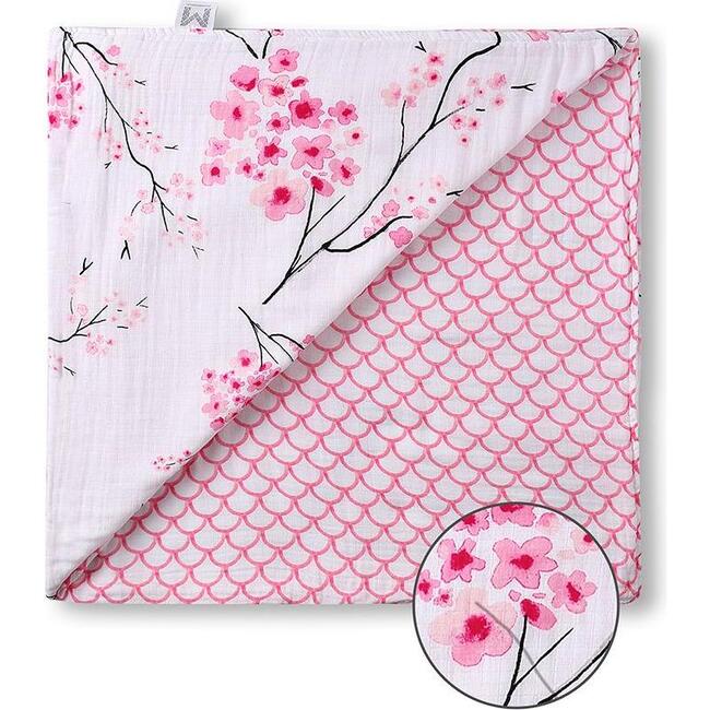 Organic Muslin Four-Layer Reversible Snug Blanket, Cherry Blossom - Blankets - 2