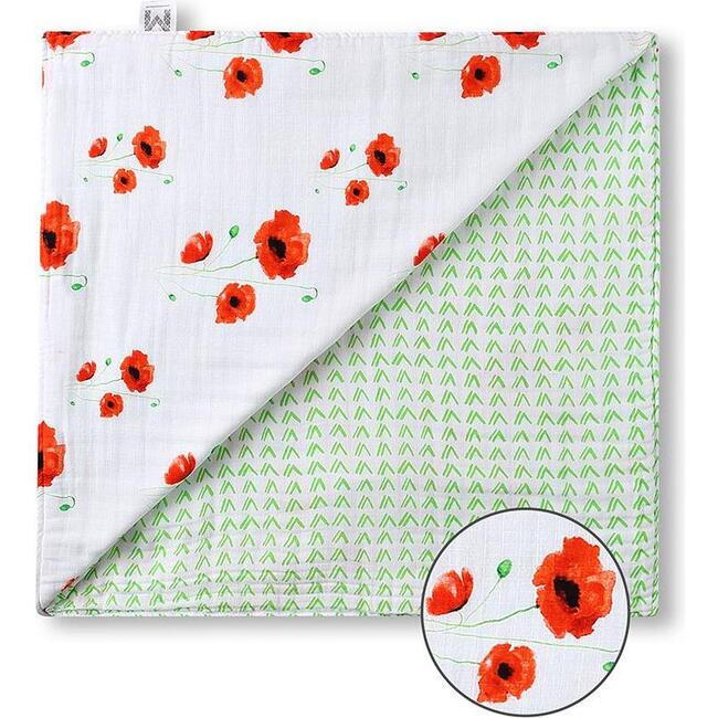 Organic Muslin Four-Layer Reversible Snug Blanket, Poppy - Blankets - 3