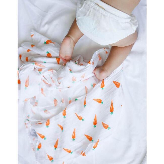 Organic Cotton Muslin Swaddle, Carrot - Swaddles - 5